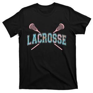 Floral Lacrosse Crossed Sticks LAX Girly Teal Pink Sticks T-Shirt
